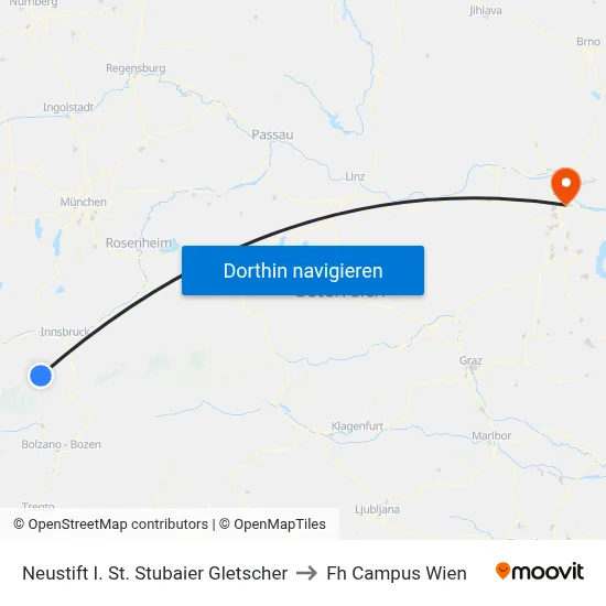Neustift I. St. Stubaier Gletscher to Fh Campus Wien map