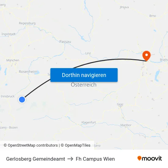 Gerlosberg Gemeindeamt to Fh Campus Wien map