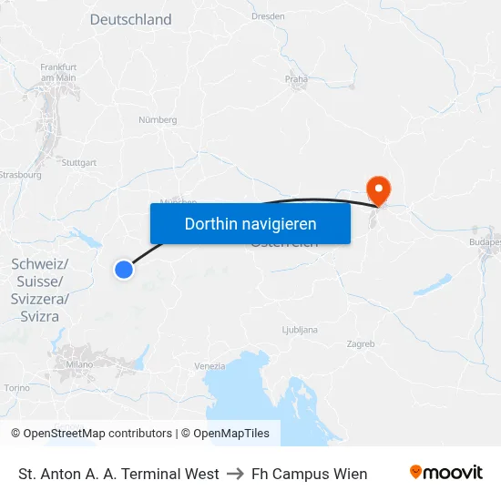 St. Anton A. A. Terminal West to Fh Campus Wien map