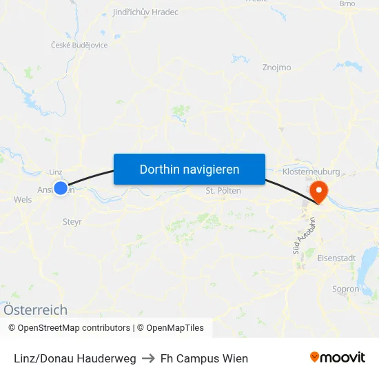 Linz/Donau Hauderweg to Fh Campus Wien map
