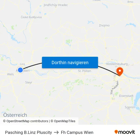 Pasching B.Linz Pluscity to Fh Campus Wien map