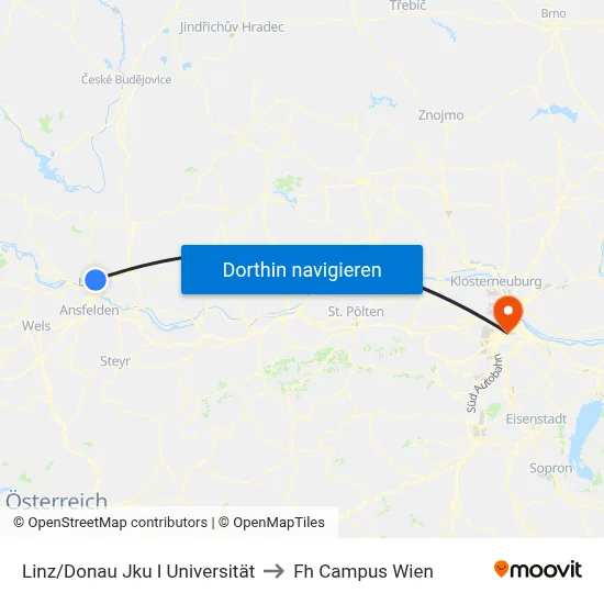 Linz/Donau Jku I Universität to Fh Campus Wien map