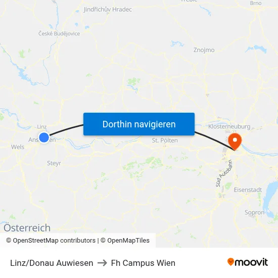 Linz/Donau Auwiesen to Fh Campus Wien map