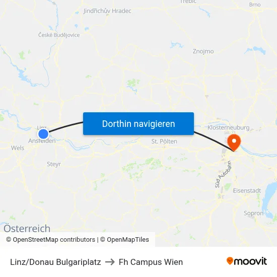 Linz/Donau Bulgariplatz to Fh Campus Wien map