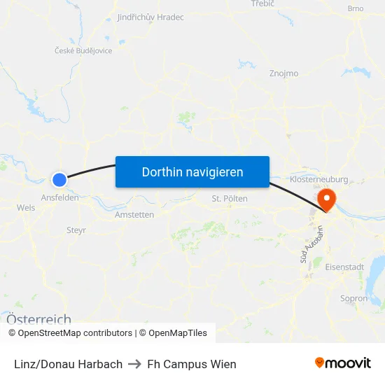 Linz/Donau Harbach to Fh Campus Wien map