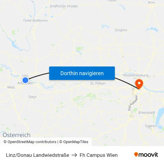 Linz/Donau Landwiedstraße to Fh Campus Wien map