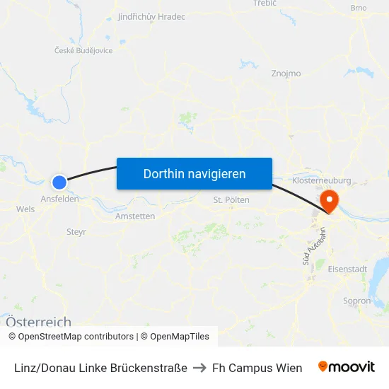 Linz/Donau Linke Brückenstraße to Fh Campus Wien map