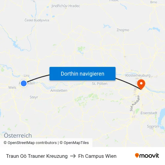 Traun Oö Trauner Kreuzung to Fh Campus Wien map