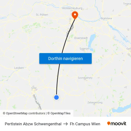 Pertlstein Abzw Schwengenthal to Fh Campus Wien map