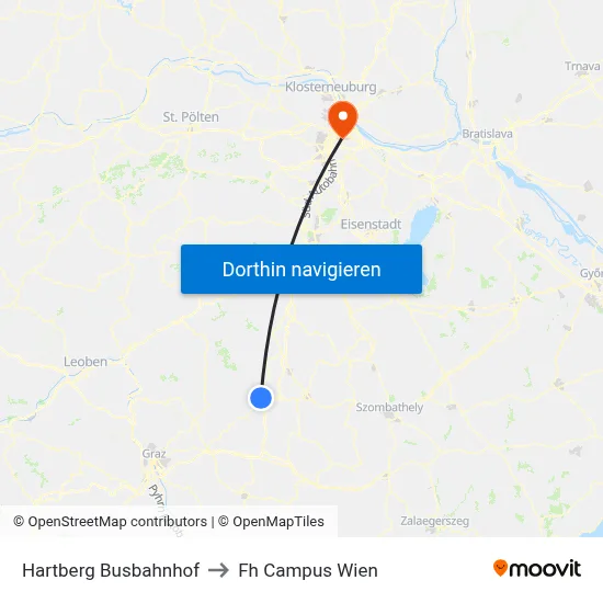 Hartberg Busbahnhof to Fh Campus Wien map