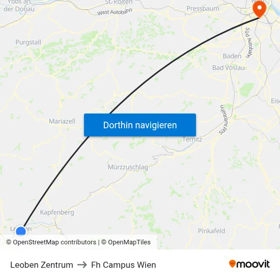 Leoben Zentrum to Fh Campus Wien map