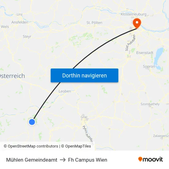 Mühlen Gemeindeamt to Fh Campus Wien map