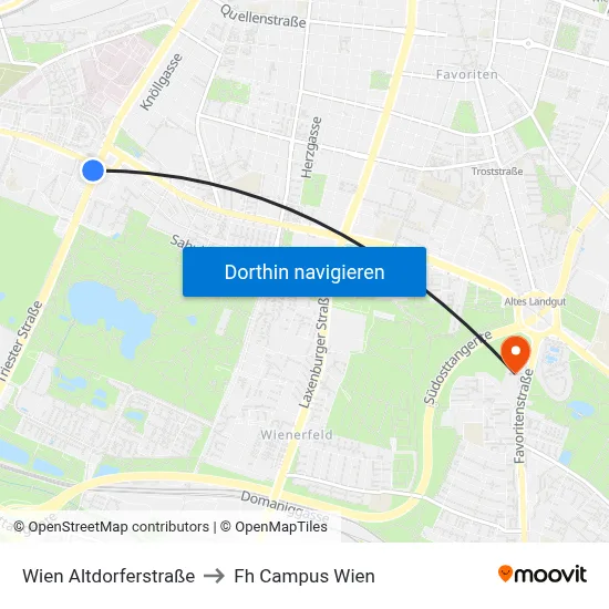 Wien Altdorferstraße to Fh Campus Wien map