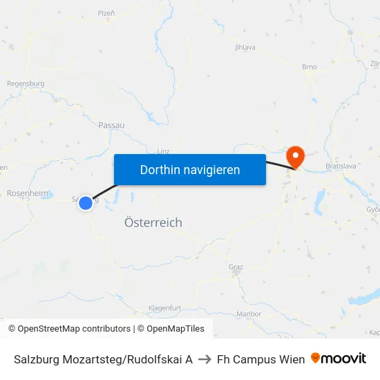 Salzburg Mozartsteg/Rudolfskai A to Fh Campus Wien map