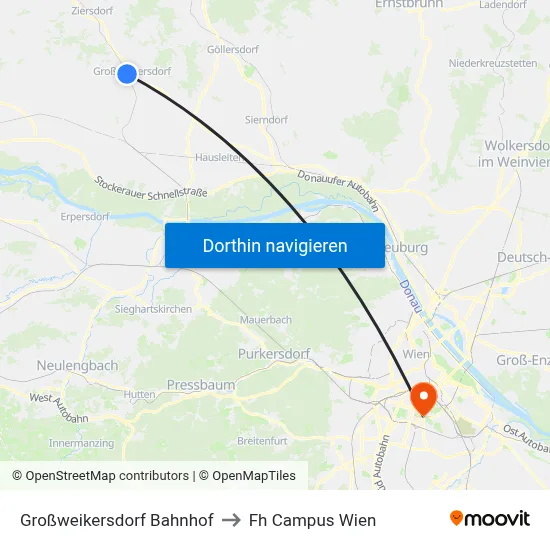 Großweikersdorf Bahnhof to Fh Campus Wien map