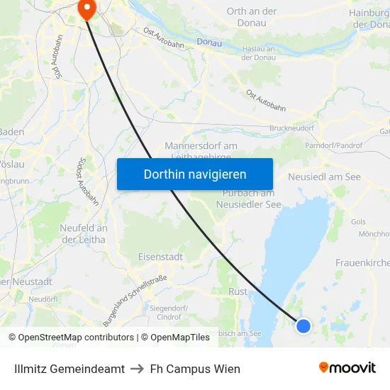 Illmitz Gemeindeamt to Fh Campus Wien map
