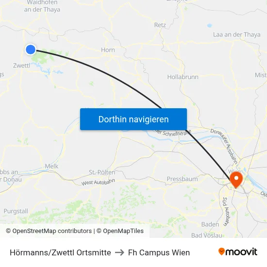 Hörmanns/Zwettl Ortsmitte to Fh Campus Wien map