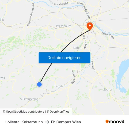 Höllental Kaiserbrunn to Fh Campus Wien map