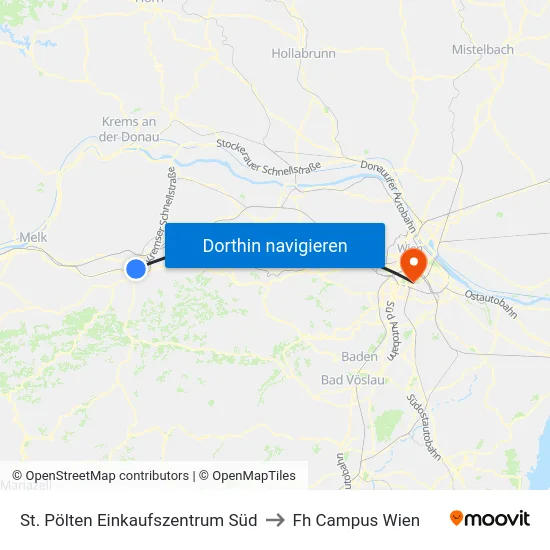 St. Pölten Einkaufszentrum Süd to Fh Campus Wien map