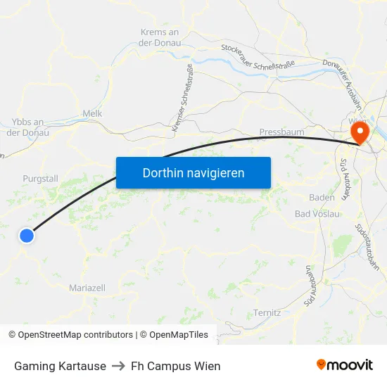 Gaming Kartause to Fh Campus Wien map