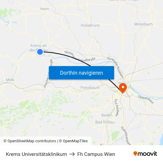 Krems Universitätsklinikum to Fh Campus Wien map