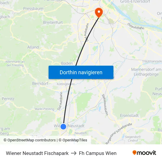 Wiener Neustadt Fischapark to Fh Campus Wien map