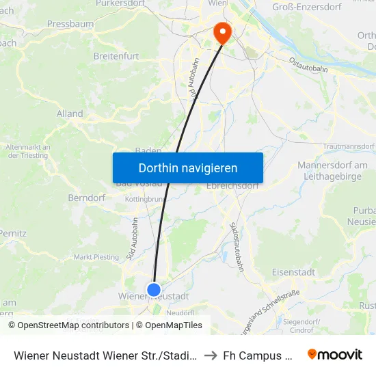 Wiener Neustadt Wiener Str./Stadionstr. to Fh Campus Wien map