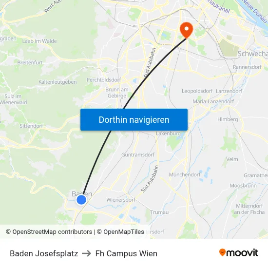 Baden Josefsplatz to Fh Campus Wien map