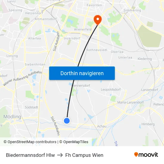 Biedermannsdorf Hlw to Fh Campus Wien map