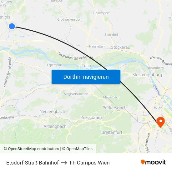 Etsdorf-Straß Bahnhof to Fh Campus Wien map