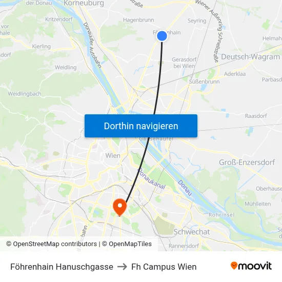 Föhrenhain Hanuschgasse to Fh Campus Wien map