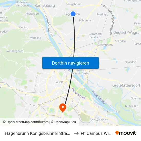 Hagenbrunn Königsbrunner Straße to Fh Campus Wien map