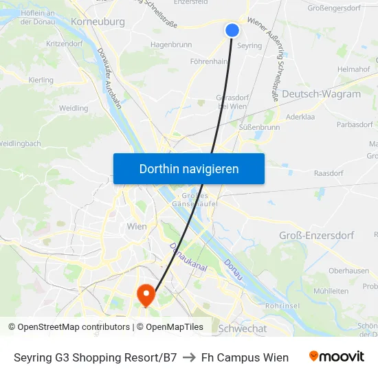 Seyring G3 Shopping Resort/B7 to Fh Campus Wien map