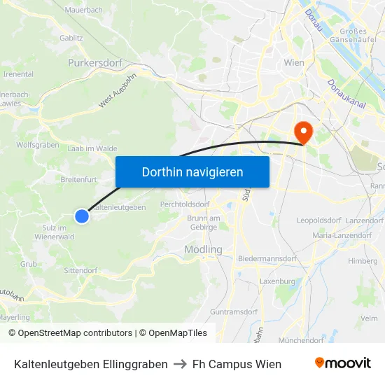 Kaltenleutgeben Ellinggraben to Fh Campus Wien map