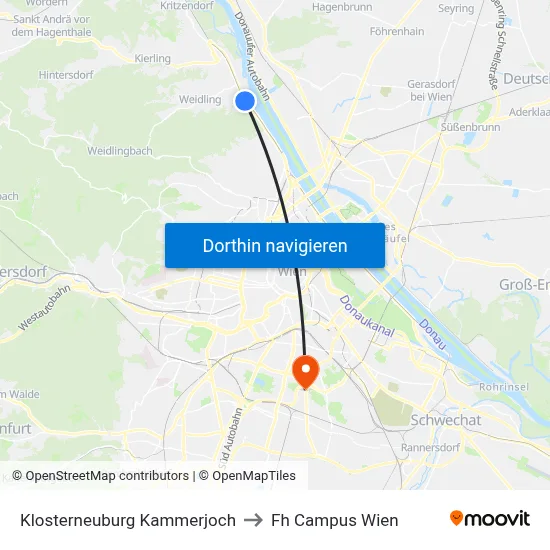 Klosterneuburg Kammerjoch to Fh Campus Wien map