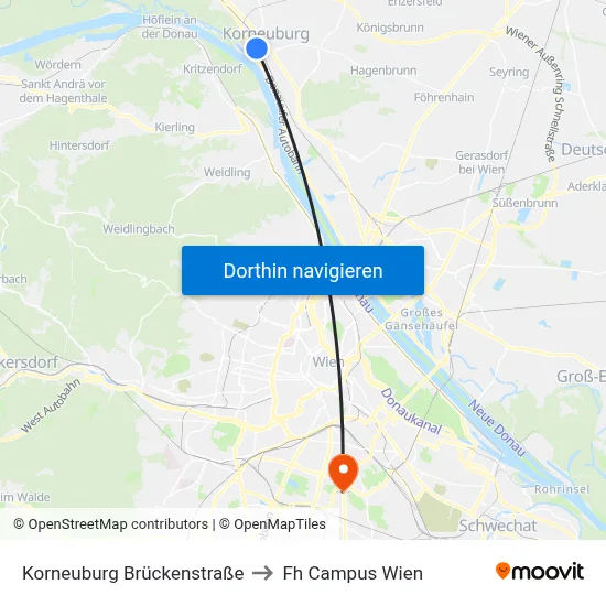 Korneuburg Brückenstraße to Fh Campus Wien map