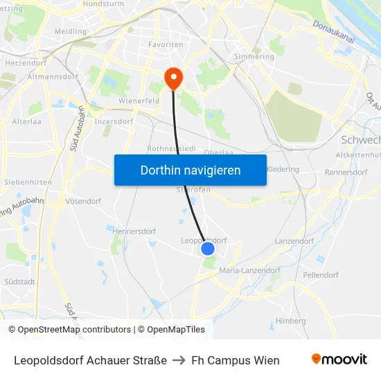 Leopoldsdorf Achauer Straße to Fh Campus Wien map