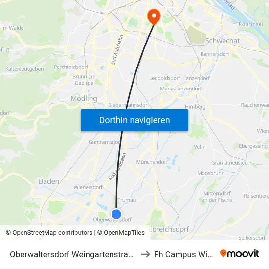 Oberwaltersdorf Weingartenstraße to Fh Campus Wien map
