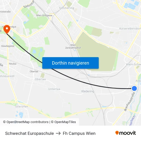 Schwechat Europaschule to Fh Campus Wien map