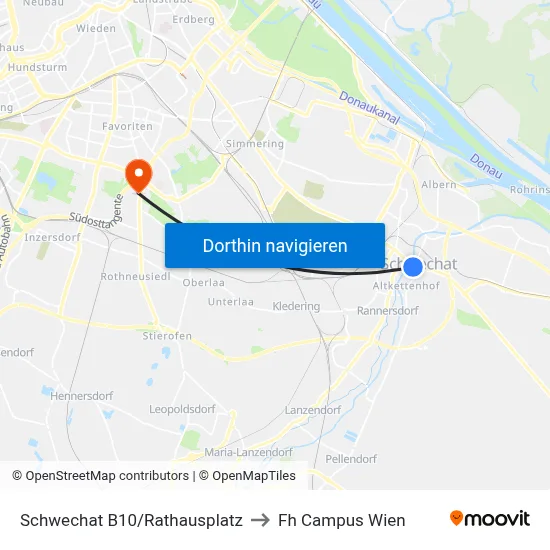 Schwechat B10/Rathausplatz to Fh Campus Wien map