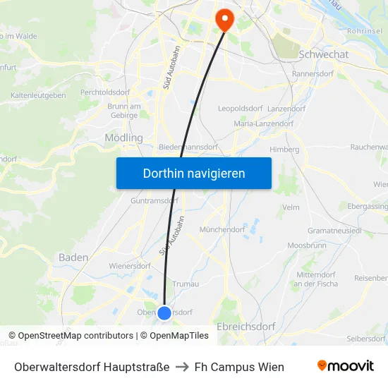 Oberwaltersdorf Hauptstraße to Fh Campus Wien map