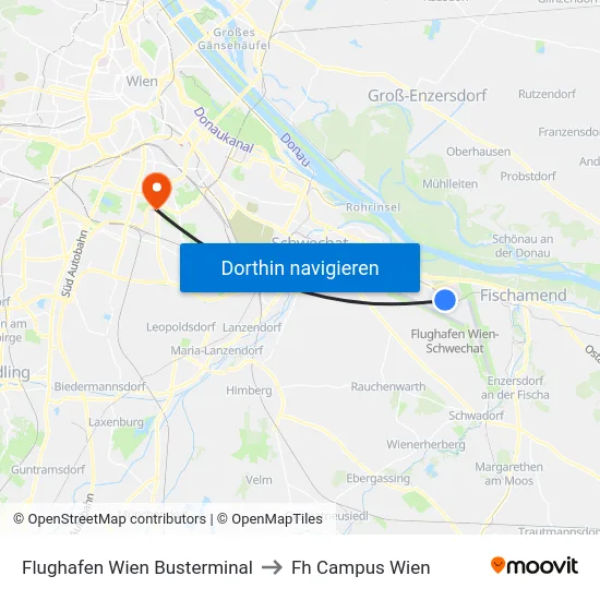 Flughafen Wien Busterminal to Fh Campus Wien map
