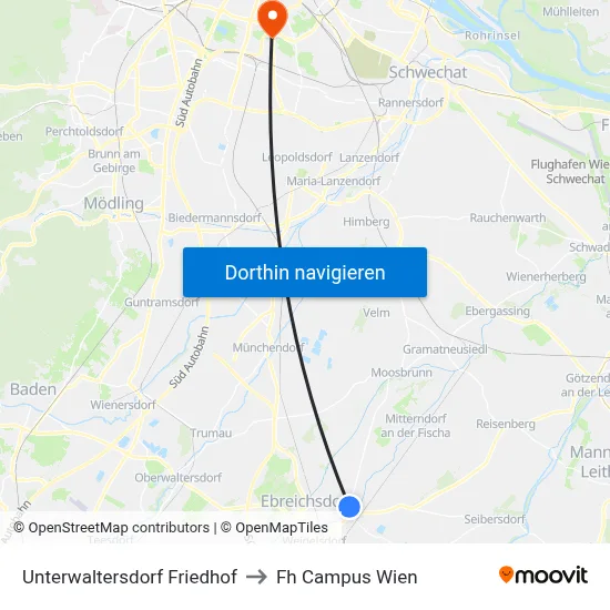 Unterwaltersdorf Friedhof to Fh Campus Wien map