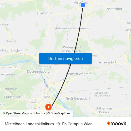 Mistelbach Landesklinikum to Fh Campus Wien map