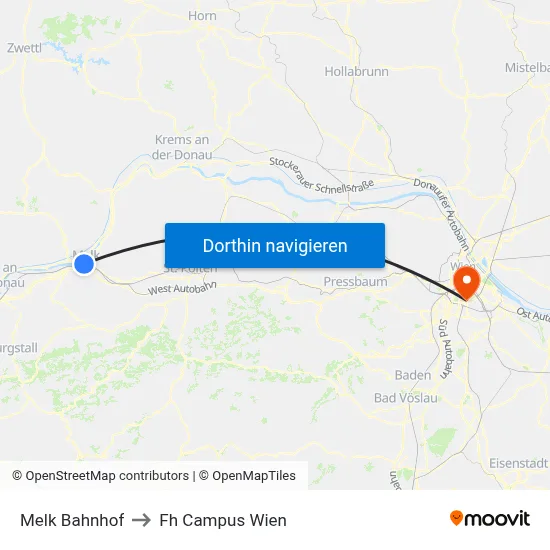 Melk Bahnhof to Fh Campus Wien map