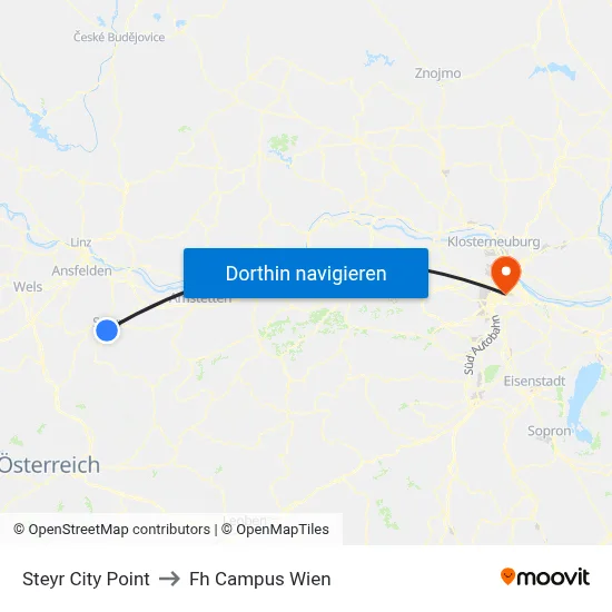 Steyr City Point to Fh Campus Wien map