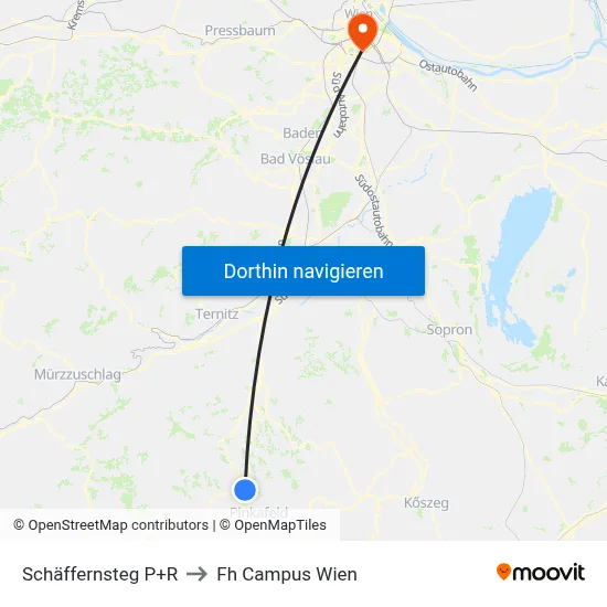 Schäffernsteg P+R to Fh Campus Wien map