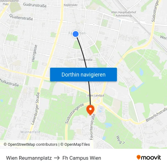 Wien Reumannplatz to Fh Campus Wien map