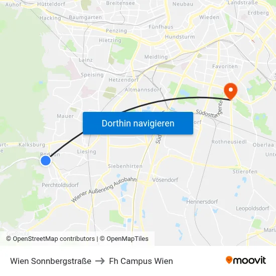 Wien Sonnbergstraße to Fh Campus Wien map