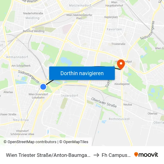 Wien Triester Straße/Anton-Baumgartner-Straße to Fh Campus Wien map